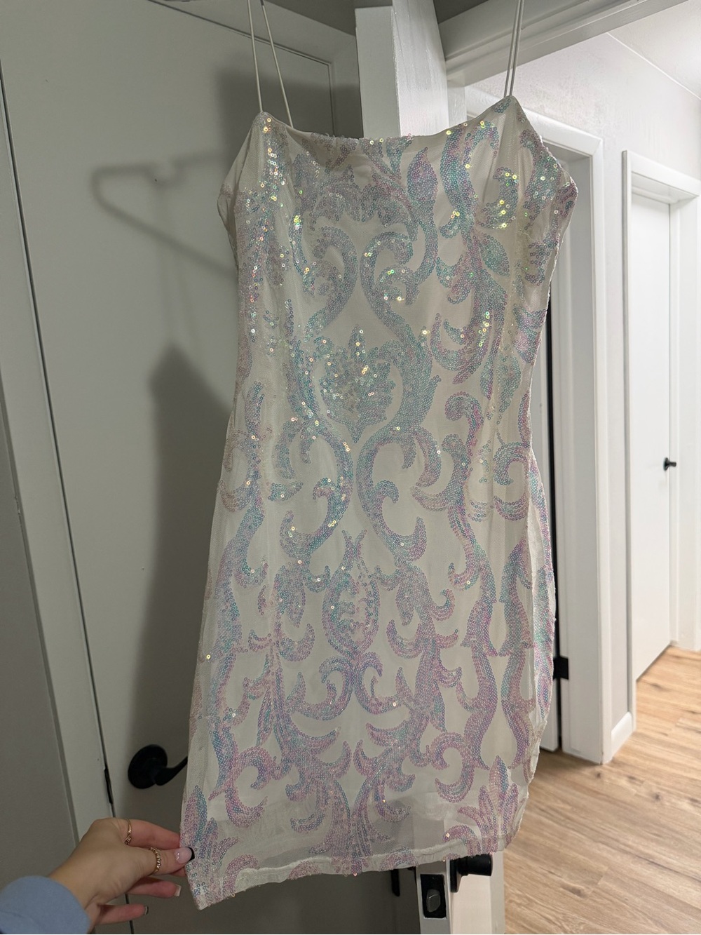 Windsor Ivory Mini Dress with Iridescent Sequin Swirls